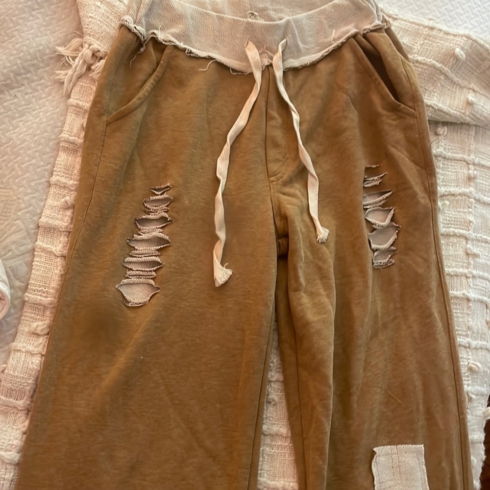Orange Patched Distressed Sweatpants